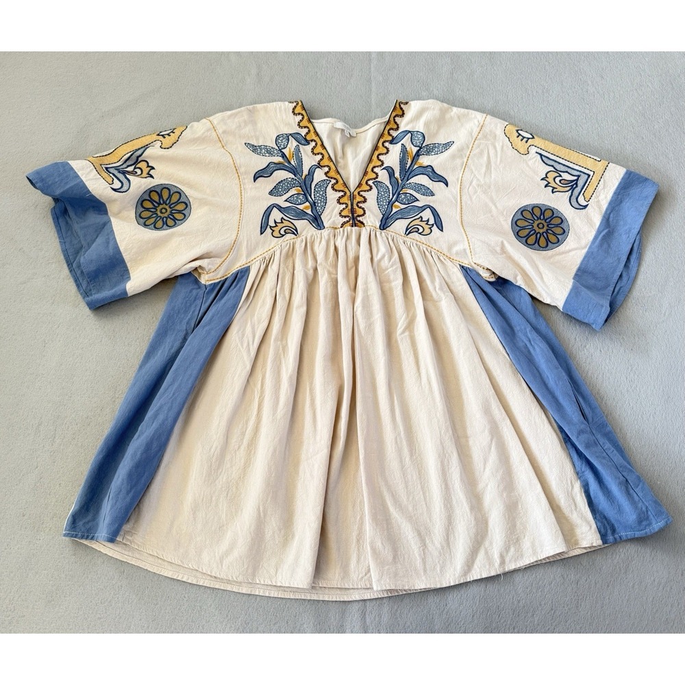 Veveret Embroidered Babydoll Kentucky Derby Dress Blue Cream Coastal Prairie S